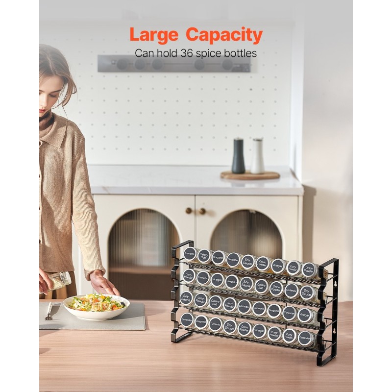 Maustehylly monitasoinen lasipurkeilla 36 purkkia työtasolle tai seinälle