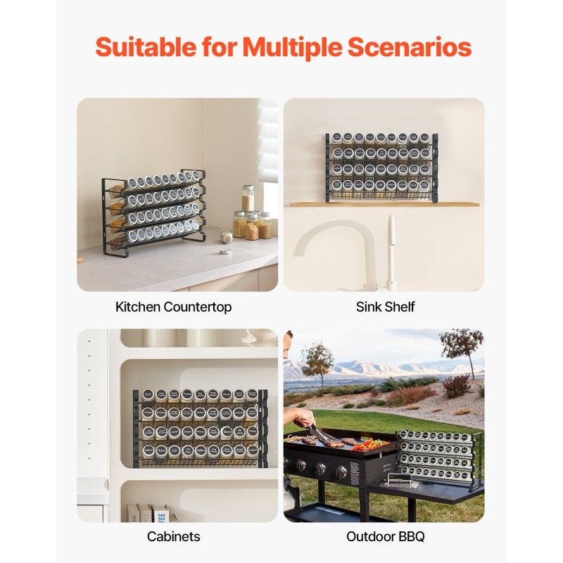 Maustehylly monitasoinen lasipurkeilla 36 purkkia työtasolle tai seinälle