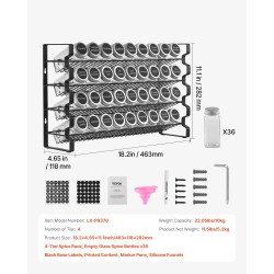 Maustehylly monitasoinen lasipurkeilla 36 purkkia työtasolle tai seinälle