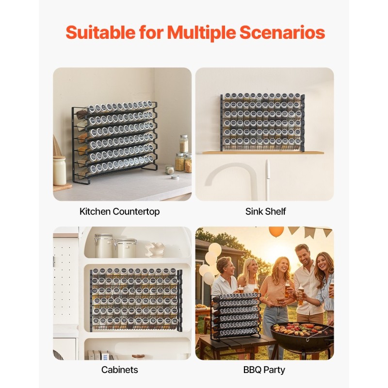 Maustehylly 6 tasoa 72 läpinäkyvää lasipurkkia seinälle tai pöydälle