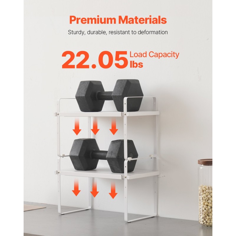 Kaappihylly säädettävä kaksitasoinen pinottava leveys 405–650 mm korkeus 99–180 mm