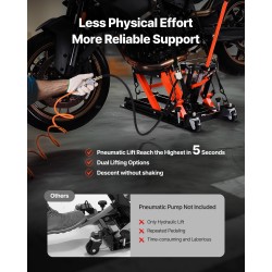 Moottoripyöränostin valurautainen hydraulinen pneumaattinen 1500 paunaa kantavuus nostokorkeus 119–381 mm mönkijöille