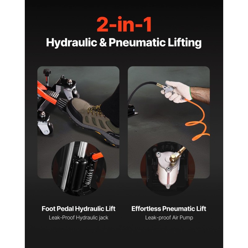 Moottoripyöränostin valurautainen hydraulinen pneumaattinen 1500 paunaa kantavuus nostokorkeus 119–381 mm mönkijöille