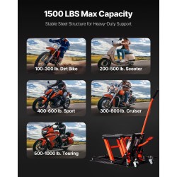 Moottoripyöränostin valurautainen hydraulinen pneumaattinen 1500 paunaa kantavuus nostokorkeus 119–381 mm mönkijöille