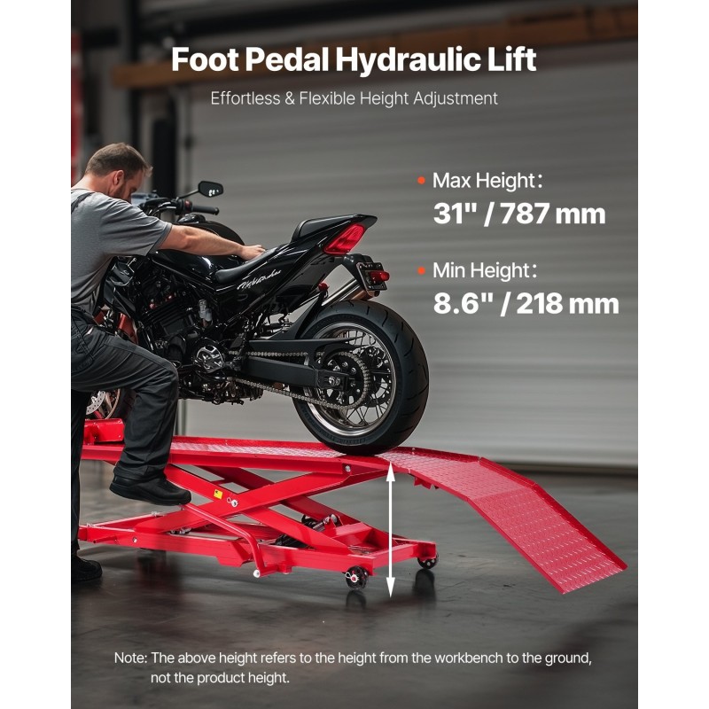 Hydraulinen moottoripyörän nostopöytä teräs 1000 paunan kantavuus