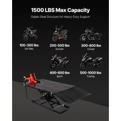 Pneumaattinen moottoripyöränostopöytä X-muotoinen vahvistettu työtaso 2000×1220 mm kantavuus 1500 paunaa