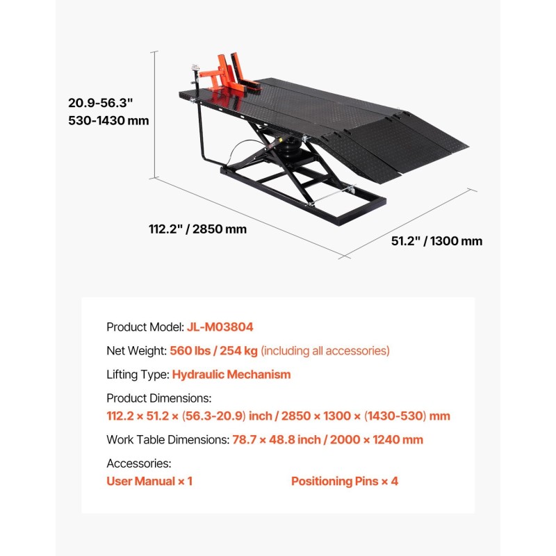 Pneumaattinen moottoripyöränostopöytä X-muotoinen vahvistettu työtaso 2000×1220 mm kantavuus 1500 paunaa