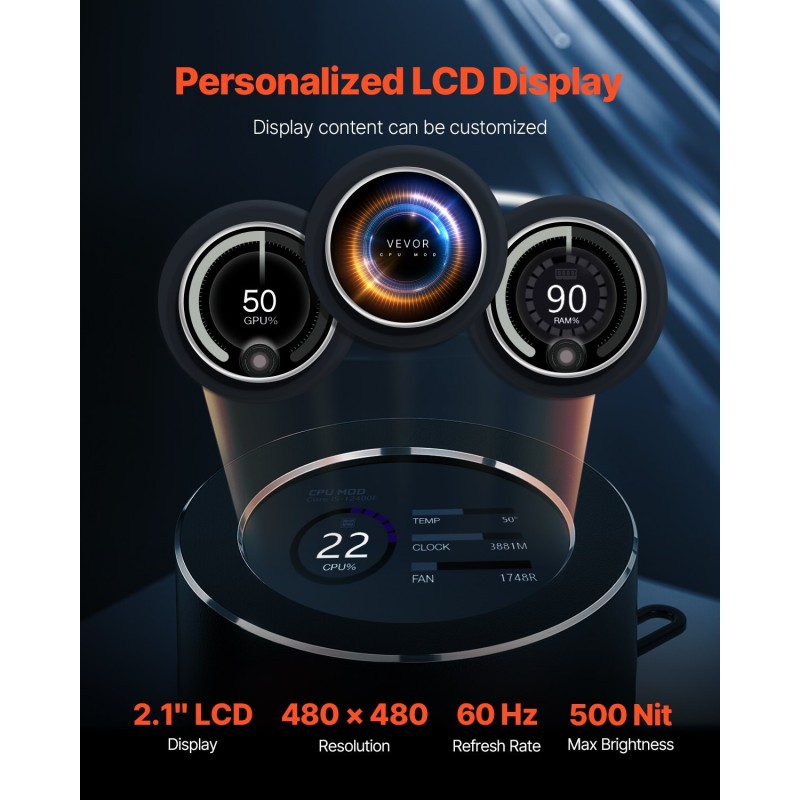 Nestekierron prosessorijäähdytin 120 mm PWN 2,1 tuuman LCD ARGB Intel- ja AMD-yhteensopiva