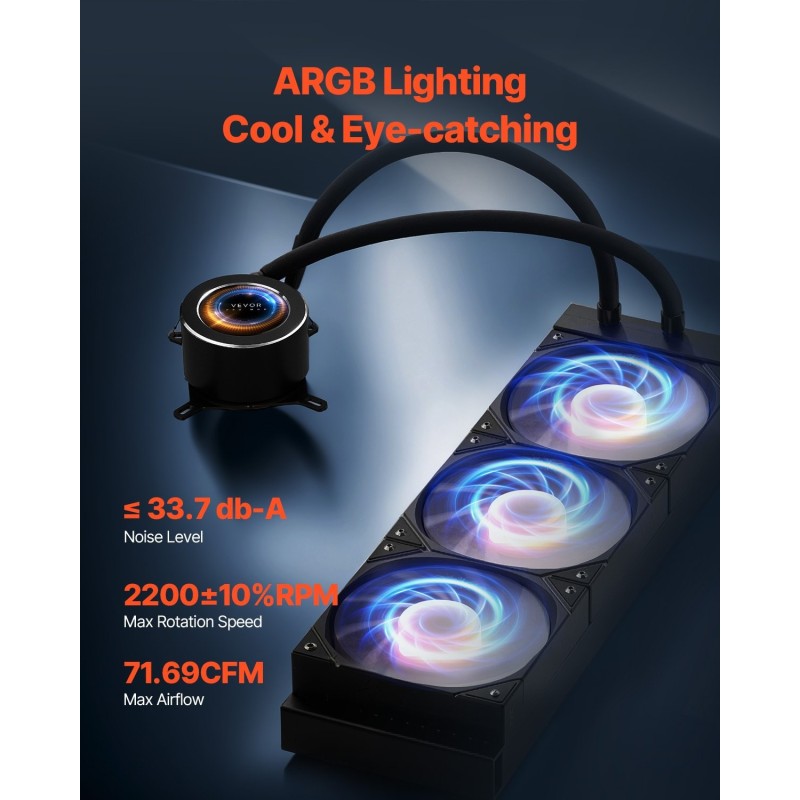 Prosessorin vesijäähdytin 3x120mm PWM-tuulettimet 2,1 tuuman näyttö ARGB Intel AM4 AM5