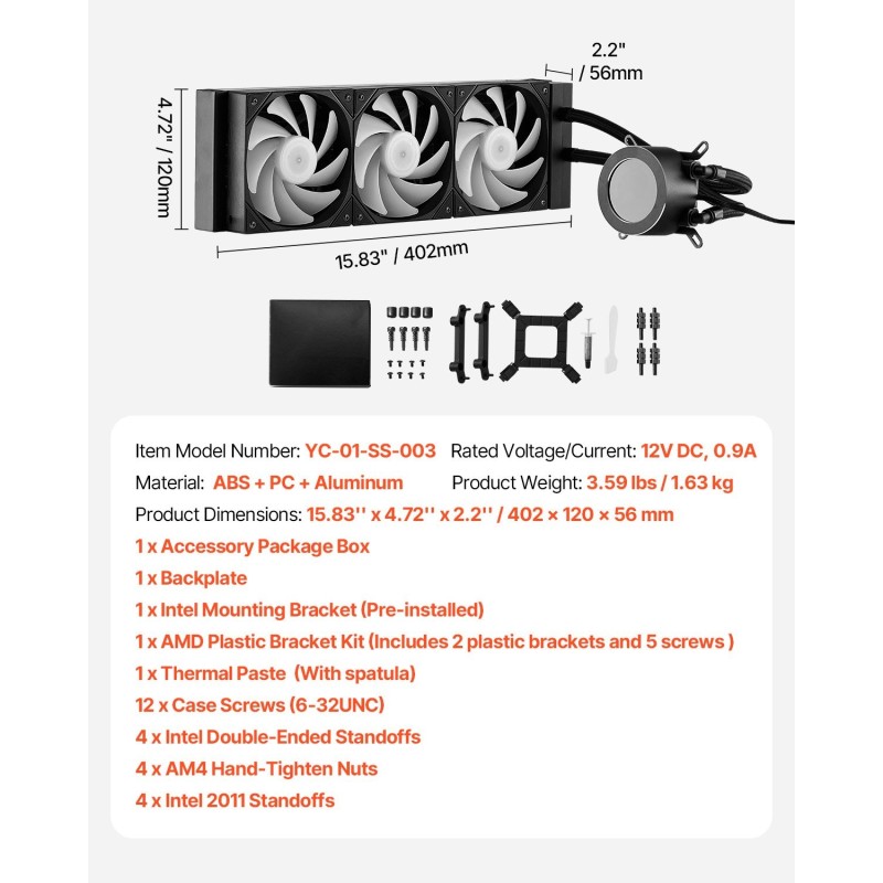 Prosessorin vesijäähdytin 3x120mm PWM-tuulettimet 2,1 tuuman näyttö ARGB Intel AM4 AM5