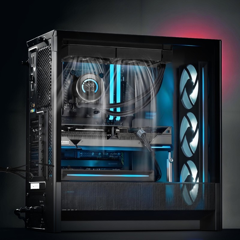 AIO-vesijäähdytin prosessorille 120 mm PWM-tuuletin 1,8 tuuman näyttö musta