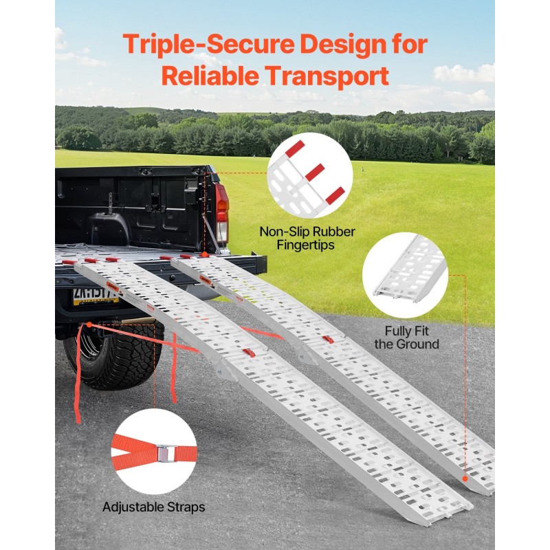 Alumiiniset taittuvat lastaussillat avattuna 2285×305×50 millimetriä 2 kpl 1500 paunaa