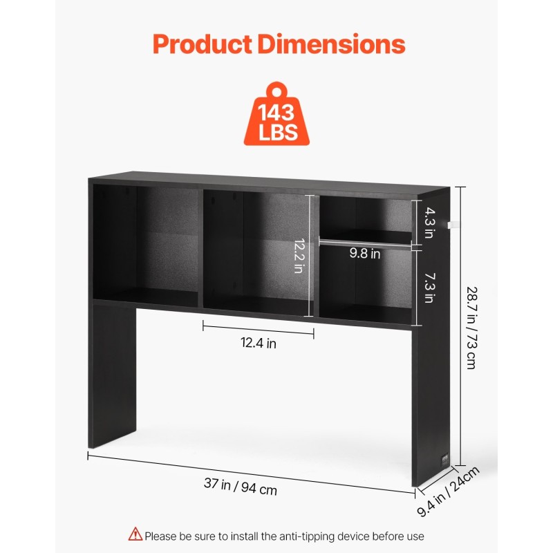 Pöytähylly lastulevy melamiinipinnoite musta 65 kg kantavuus useilla lokeroilla pöydälle