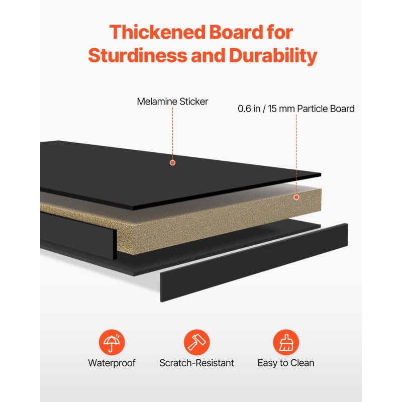 Pöytähylly lastulevy melamiinipinnoite musta 65 kg kantavuus useilla lokeroilla pöydälle