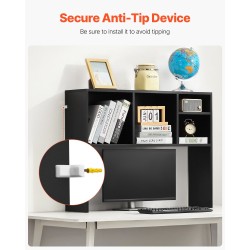 Pöytähylly lastulevy melamiinipinnoite musta 65 kg kantavuus useilla lokeroilla pöydälle