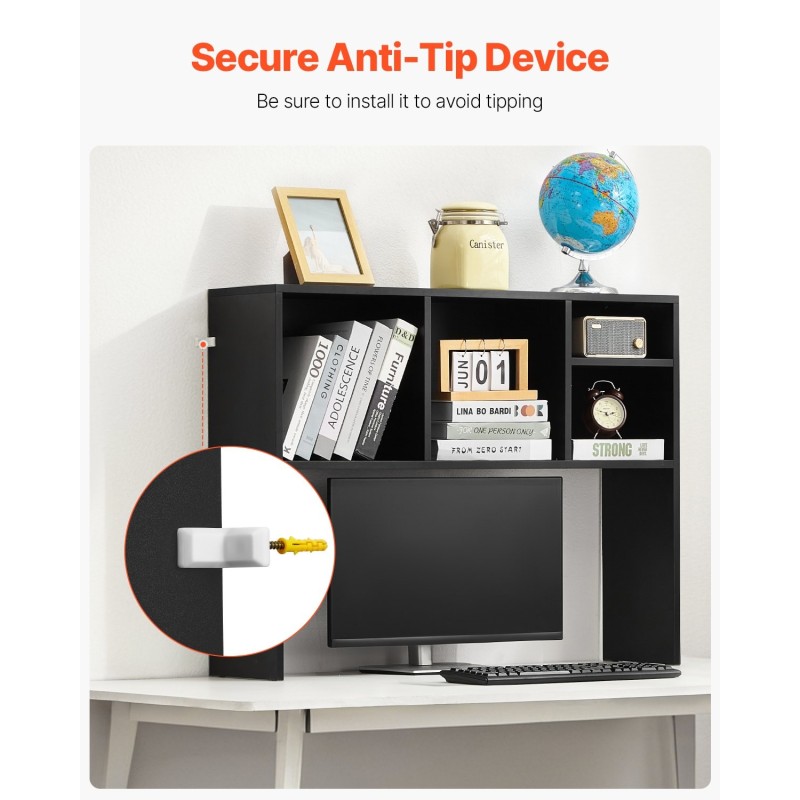 Pöytähylly lastulevy melamiinipinnoite musta 65 kg kantavuus useilla lokeroilla pöydälle