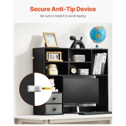 Pöytähylly 3-tasoinen lastulevy melamiinipinta 2 kangaslaatikkoa työpöydälle