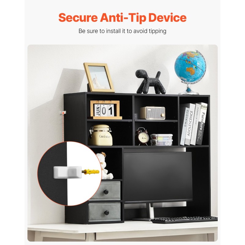 Pöytähylly 3-tasoinen lastulevy melamiinipinta 2 kangaslaatikkoa työpöydälle