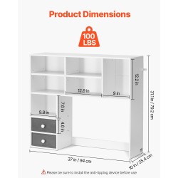 Pöytähylly 3-tasoinen valkoinen melamiinipinnoitettu lastulevy kangaslaatikoilla