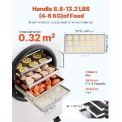 Tyhjiöpakastokuivain elintarvikkeille 4 tasoa 4–6 kg erä 304 ruostumaton teräs