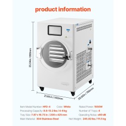 Tyhjiöpakastokuivain elintarvikkeille 4 tasoa 4–6 kg erä 304 ruostumaton teräs