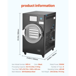 Pakastekuivain 4-tasoinen 4–6 kg per erä 304-ruostumaton teräs tyhjiöpumpulla kotikäyttöön