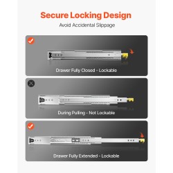 Täyden ulosvedon kuulalaakeroidut laatikkokiskot teräs 950 mm lukittava pari