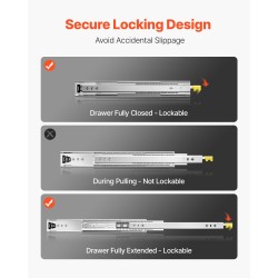 Laatikkokiskot teräs 1500 mm täysi ulosveto lukittavat kuulalaakerit sivukiinnitys