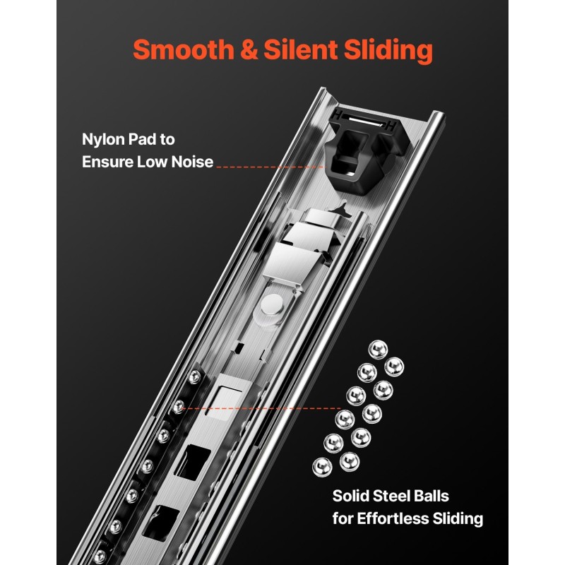 Laatikkokiskot teräs 1500 mm täysi ulosveto lukittavat kuulalaakerit sivukiinnitys