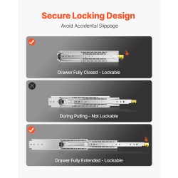 Teräs laatikkokiskot 1220 mm täyden ulosvedon lukittavat 226,8 kg