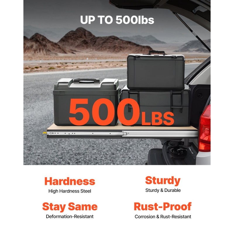 Täyspitkät sivukiinnitteiset teräksiset vetolaatikkokiskot 540 mm 226,8 kg lukitustoiminto