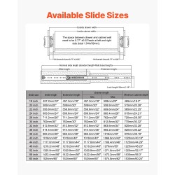 Täysin ulosvedettävät lukittavat sivukiinnitteiset kuulalaakerikiskot 1435 mm 226,8 kg