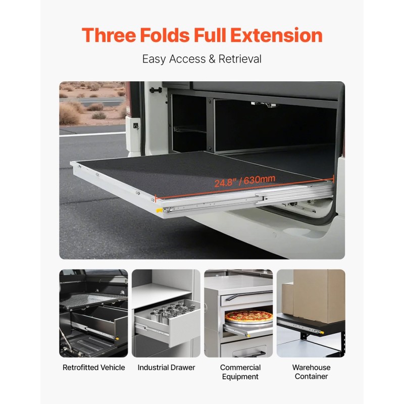 Täyspitkät sivukiinnitteiset teräksiset kuulalaakerikiskot 600 mm 1 pari lukolla 113,4 kg kantavuus