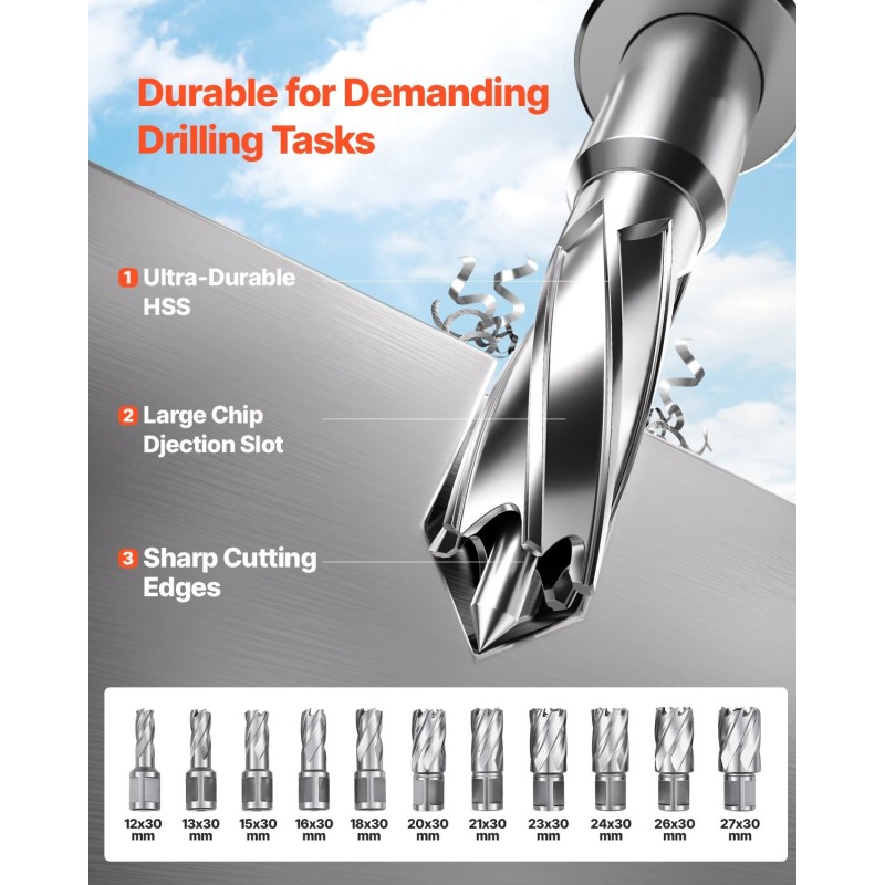 Magneettiporakone 1400 W 12500 N pitovoima kruunuporan halkaisija 40 mm 11 kruunuporaa