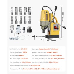 Magneettiporakone 1400 W 12500 N pitovoima kruunuporan halkaisija 40 mm 11 kruunuporaa