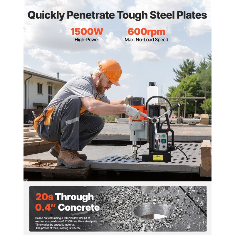Magneettinen pylväsporakone metallirunkoinen 1500W maksimi poran halkaisija 60 mm 13000N pitovoima