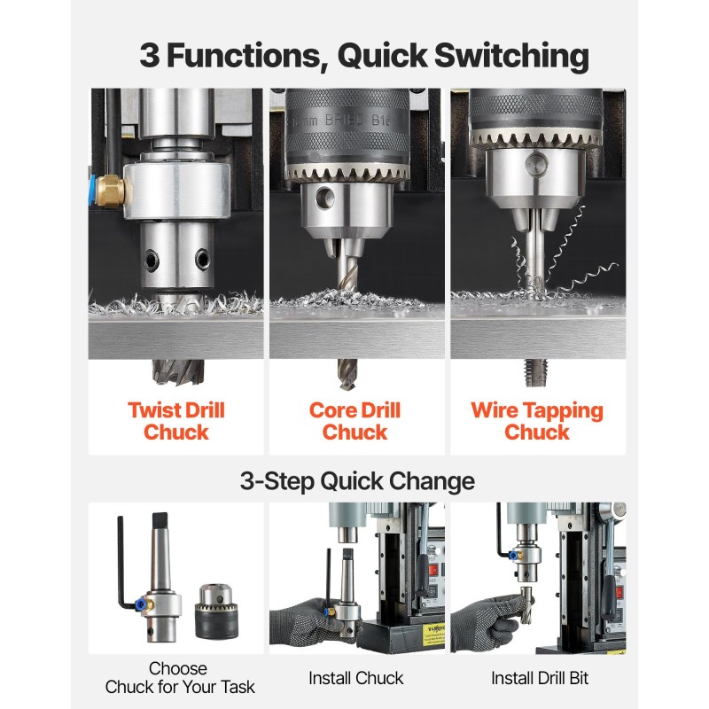 Magneettinen pylväsporakone metallirunkoinen 1500W maksimi poran halkaisija 60 mm 13000N pitovoima