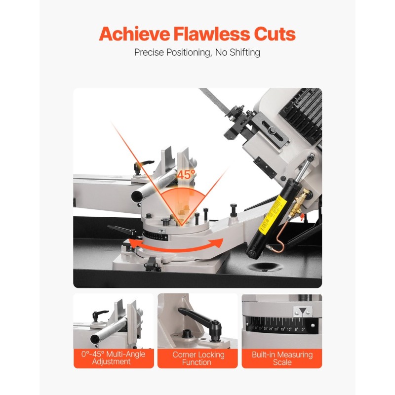 Metallinen vaaka- ja pystyyn käännettävä vannesaha 1,1 kW 178 x 209 mm