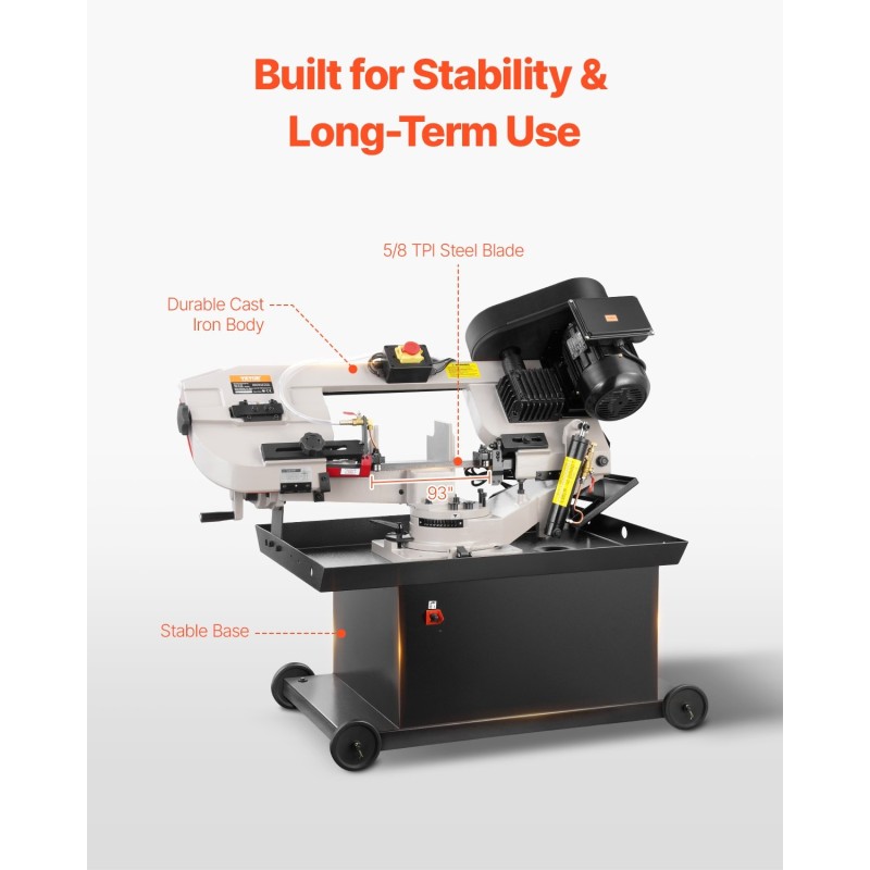 Metallinen vaaka- ja pystyyn käännettävä vannesaha 1,1 kW 178 x 209 mm