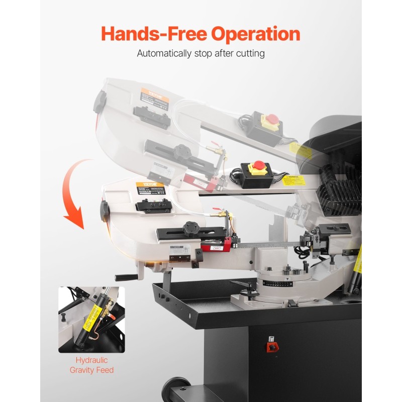 Metallinen vaaka- ja pystyyn käännettävä vannesaha 1,1 kW 178 x 209 mm