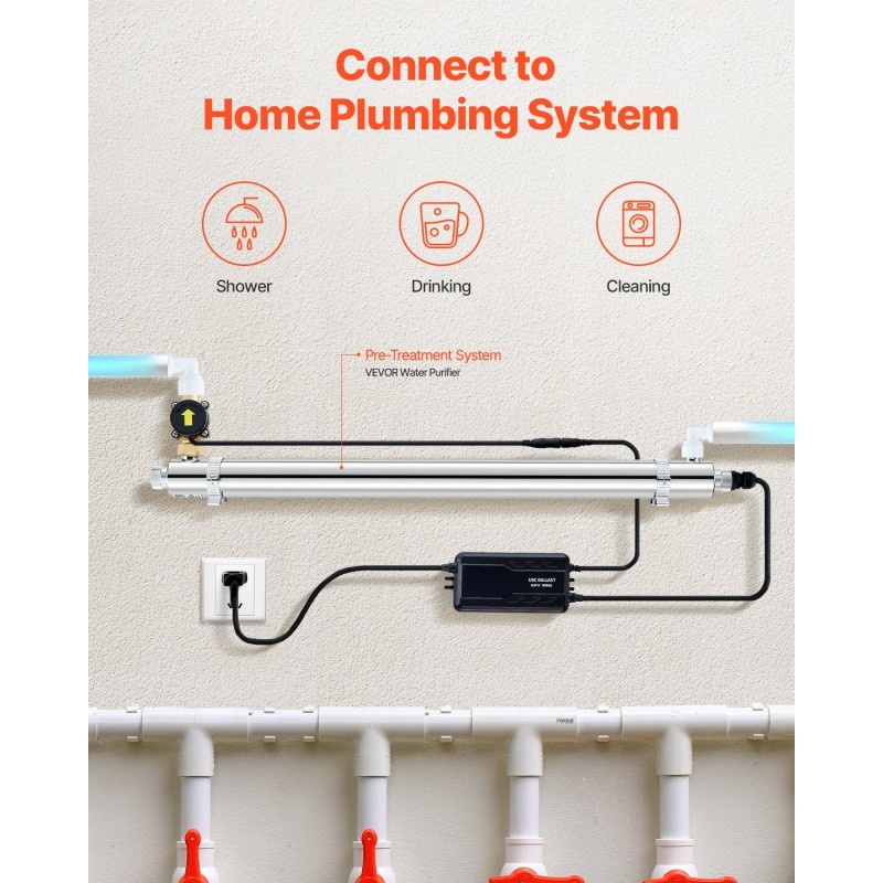 UV-vedenpuhdistin 304-ruostumaton teräs koko talon 50W 45,4 l/min