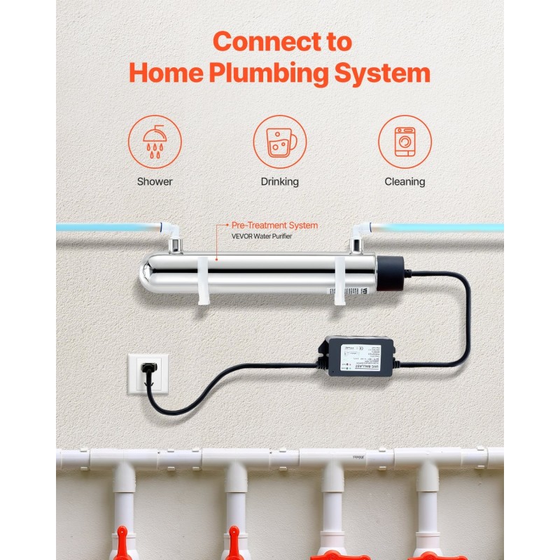 UV-vesipuhdistin kotitalouskäyttöön 304-ruostumaton teräskotelo kvartsiholkilla 12 watin