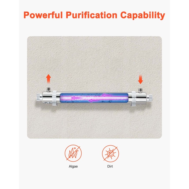 UV-vedenpuhdistin 304-ruostumattomasta teräksestä 25 W 22,7 l/min 8000 tuntia