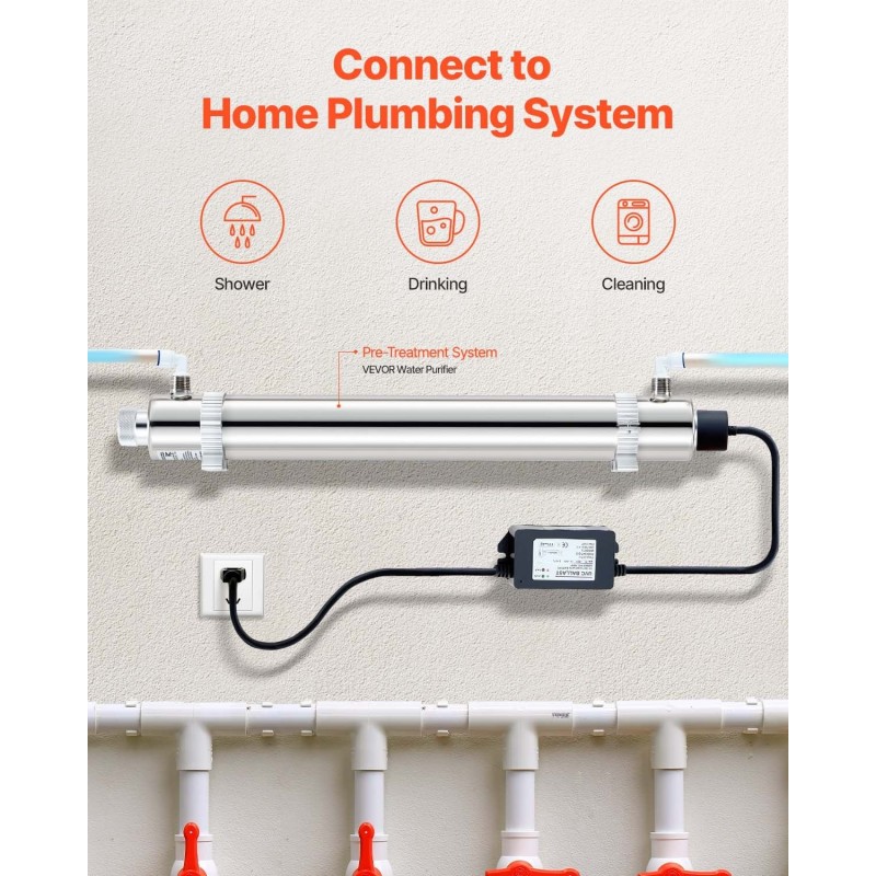UV-vedenpuhdistin 304-ruostumattomasta teräksestä 25 W 22,7 l/min 8000 tuntia