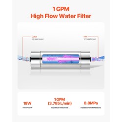 UV-vedenpuhdistin 304-ruostumattomasta teräksestä 8W 3,785 l/min kotikäyttöön