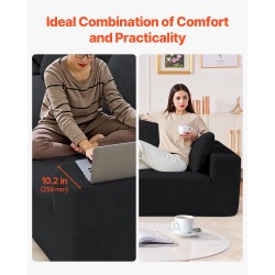 L-muotoinen modulaarinen kulmasohva lepotuolilla musta vakosametti korkeajoustoinen vaahtomuovi