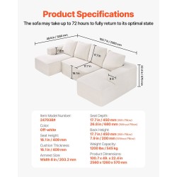 Moduulisohva U-muotoinen vakosamettiverhoilu lepotuololla leveillä käsinojilla korkean kimmoisuuden vaahto