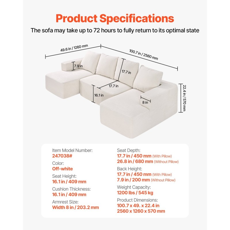 Moduulisohva U-muotoinen vakosamettiverhoilu lepotuololla leveillä käsinojilla korkean kimmoisuuden vaahto
