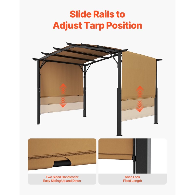 Terassipergola hiiliteräsrunko 365 x 305 cm 180g polyesteri PA-vesitiivis