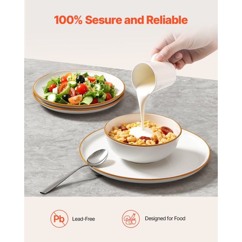 Keraaminen 4 hengen 12-osainen astiasto norsunluunvärinen astianpesukoneeseen ja mikroaaltouuniin sopiva